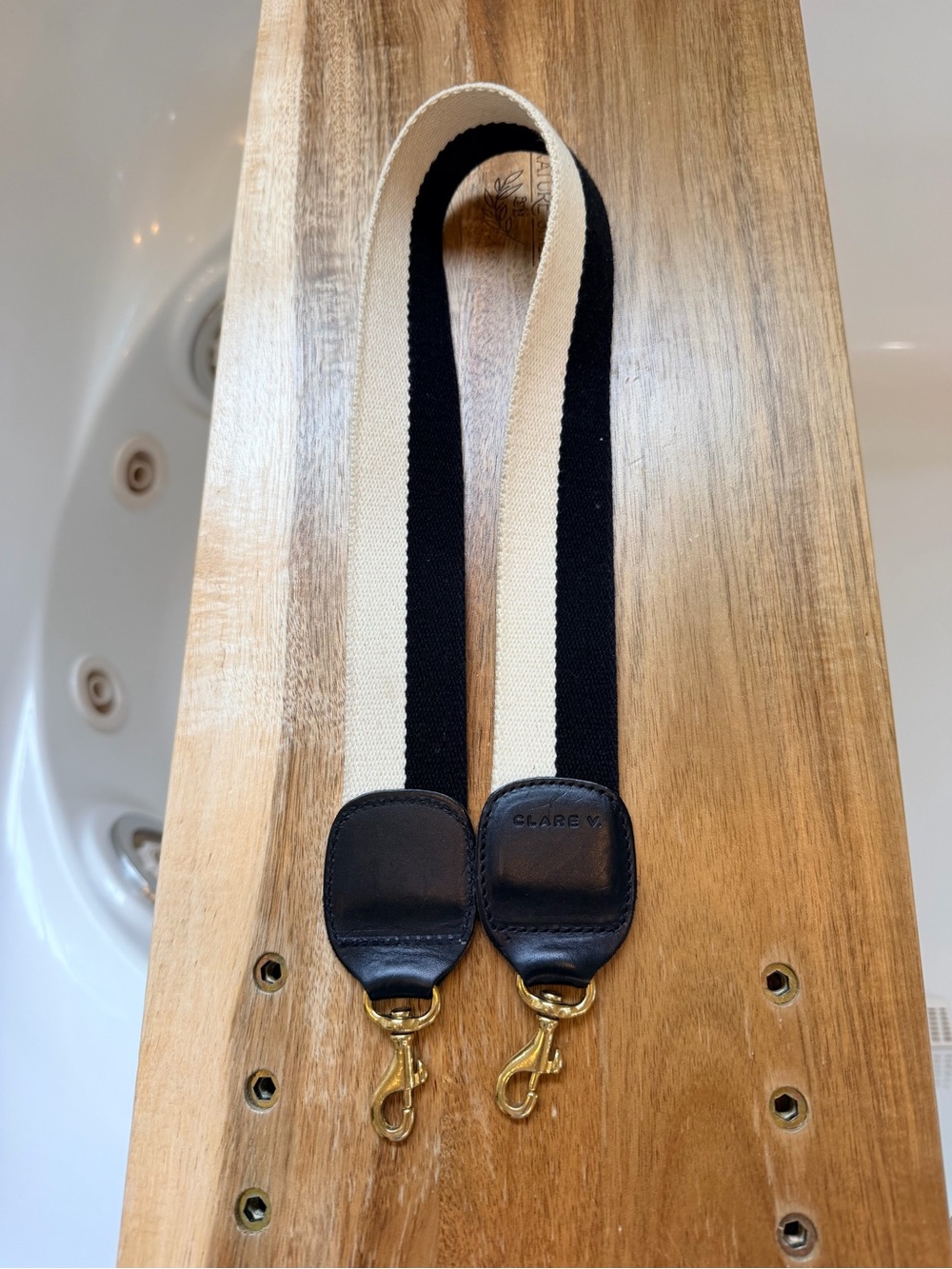 Clare V Black and Cream Webbing Shoulder Strap